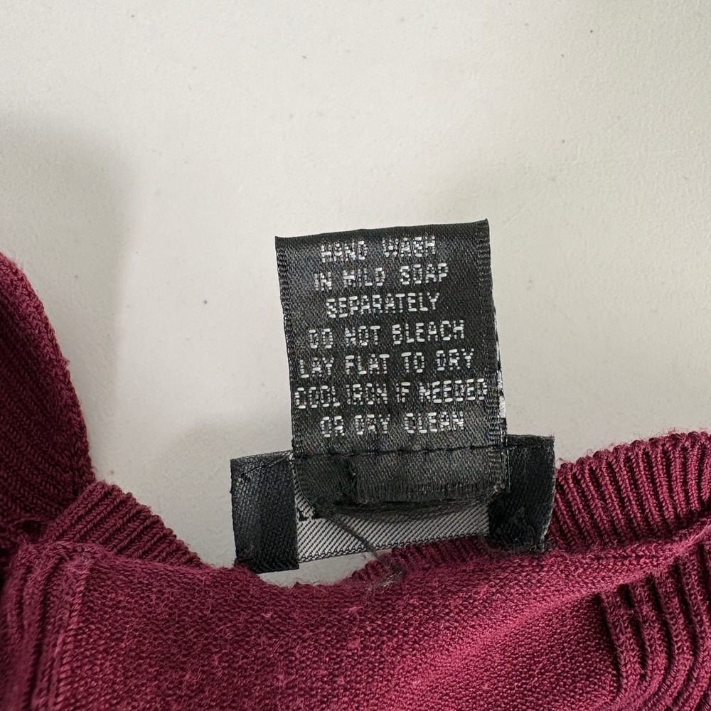 Vermani Silk Blend Sweater Womens L Burgundy Square Neck Ribbed Long Sleeve - Picture 5 of 8